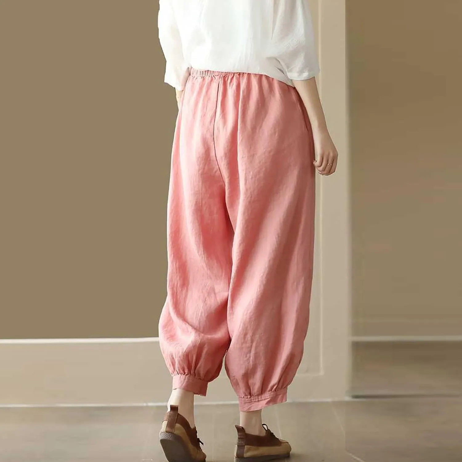 Women's Pants, Plus Size Linen Peasant Pants Casual Straight Leg 2025 Side