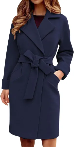 Womens Peacoat Trench Coat Casual Mid Long Overcoat Lapel Open Front Cardigan Outwea Hiking Soft Outerwear Formal