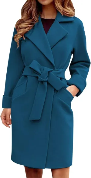 Womens Peacoat Trench Coat Casual Mid Long Overcoat Lapel Open Front Cardigan Outwea Hiking Soft Outerwear Formal