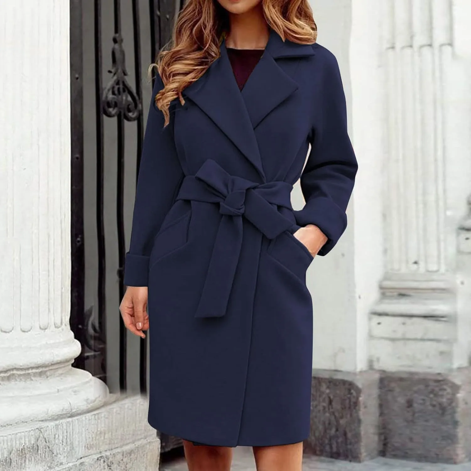 Womens Peacoat Trench Coat Casual Mid Long Overcoat Lapel Open Front Cardigan Outwea Hiking Soft Outerwear Formal