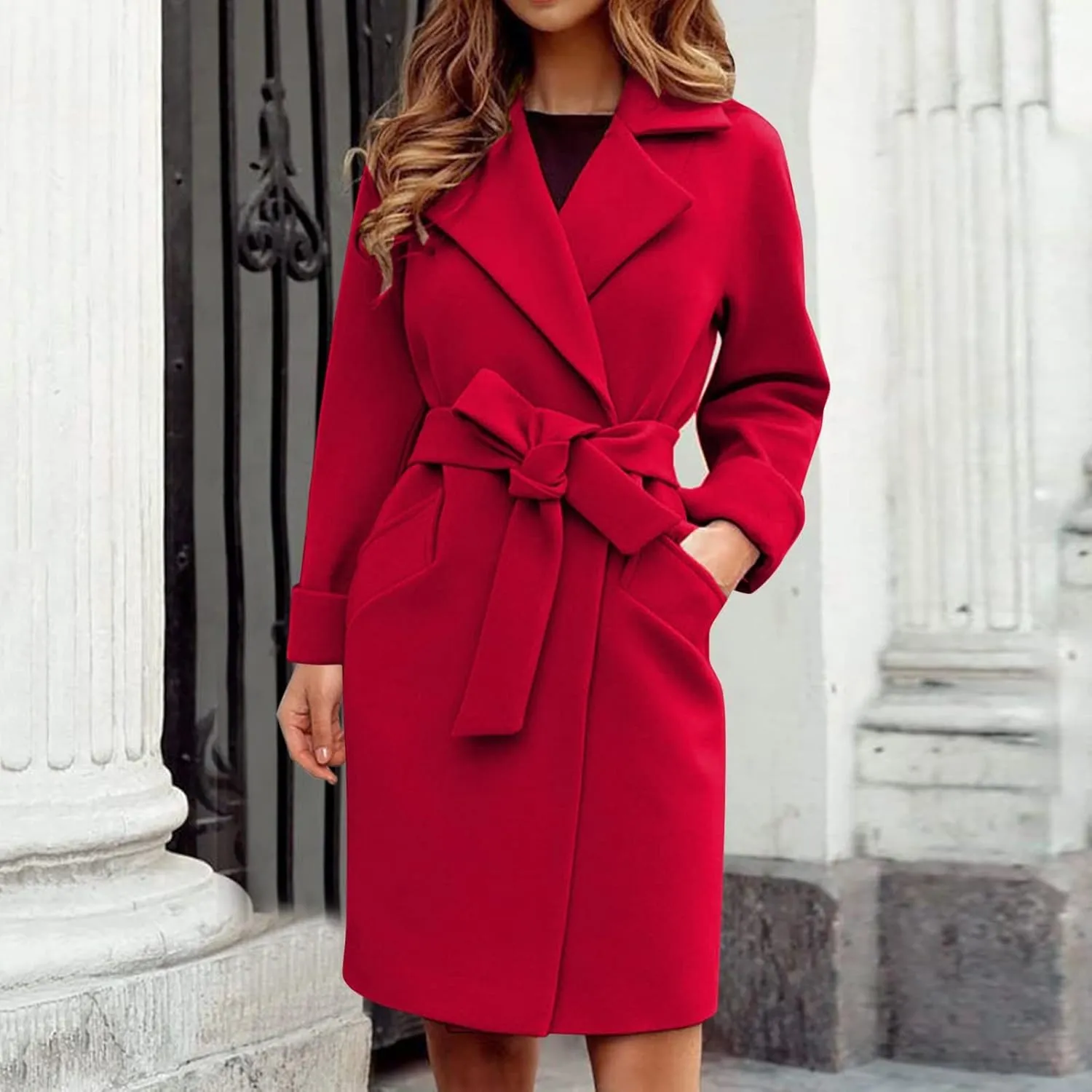 Womens Peacoat Trench Coat Casual Mid Long Overcoat Lapel Open Front Cardigan Outwea Hiking Soft Outerwear Formal