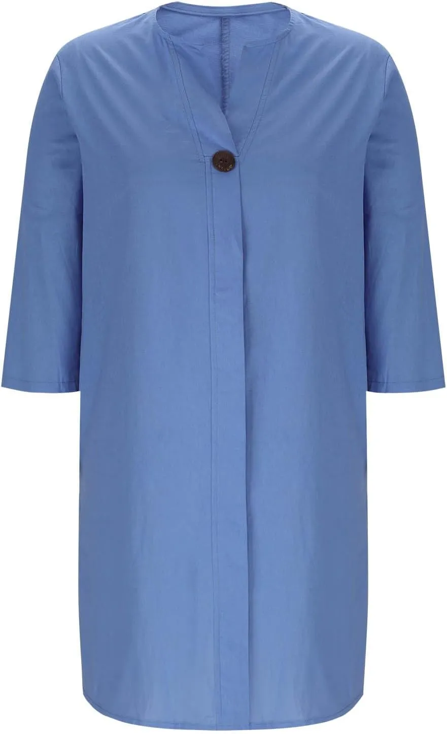 Womens Plus Size Summer Dress Cotton Linen Trendy 3/4 Sleeve Dresses Casual Loose Side Split V Neck Midi Shirt Dress