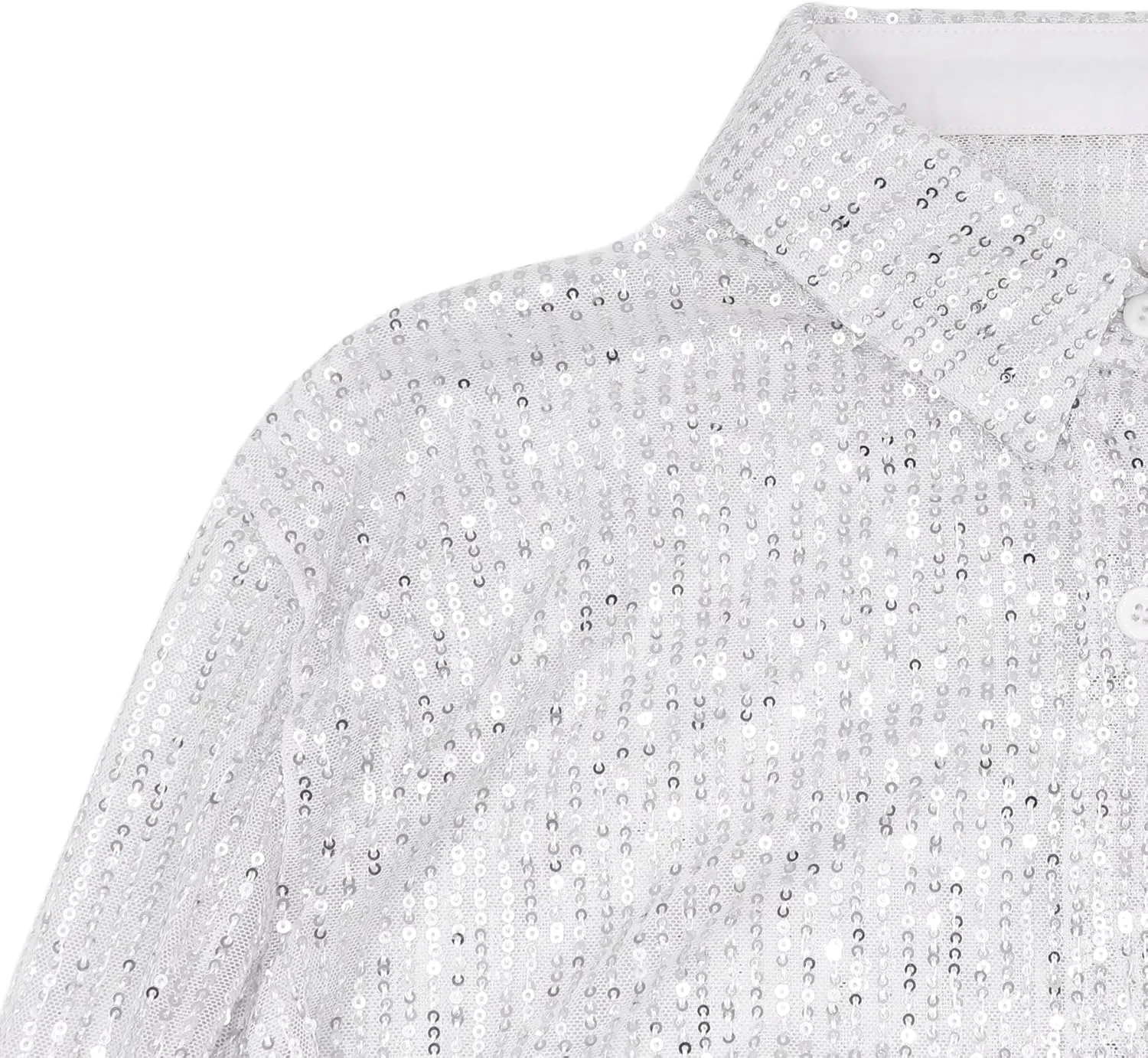 Womens Sequins Long Sleeve Collared Shirt Button Down Open Front Shirt Loose Blouses Shirts Tops