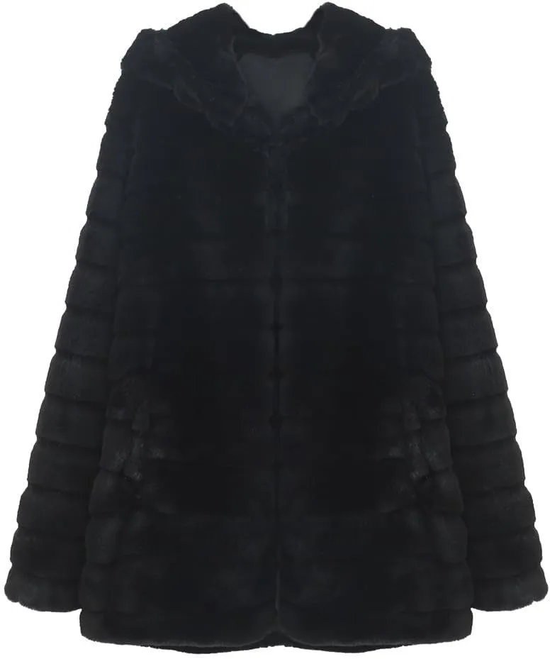 Womens Shaggy Winter Coat Long Faux Fur Trench Coat with Hood Open Front Faux Mink Cardigan Plus Size Winter Jackets