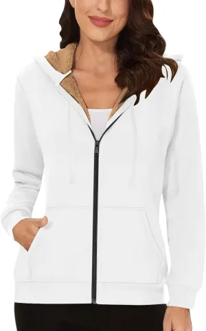 Womens Sherpa Hoodies Full Zip Up Casual Fleece Lined Jacket Coats Drawstring Thermal Winter Outerwear Fashion 2024