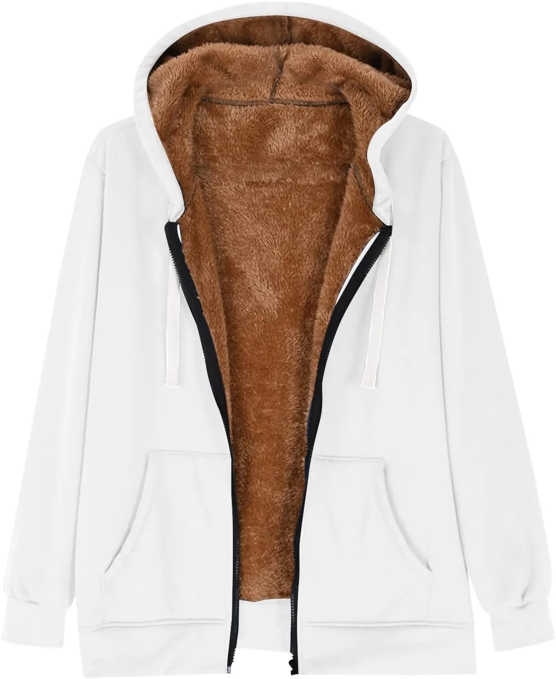 Womens Sherpa Hoodies Full Zip Up Casual Fleece Lined Jacket Coats Drawstring Thermal Winter Outerwear Fashion 2024