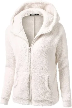 Womens Sherpa Jacket Fuzzy Plus Size Zip Up Hoodie Soft Comfy Fleece Lined Winter Coat with Pockets Warm Outerwear
