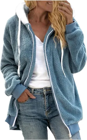 Women's Sherpa Lined Coat Long Sleeve Fleece Line Parka Thicken Thermal Women Fleece Jacket Comfy Hooded Oversized