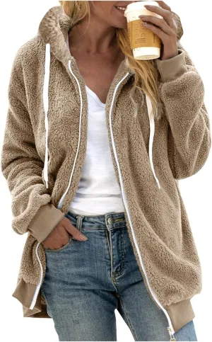 Women's Sherpa Lined Coat Long Sleeve Fleece Line Parka Thicken Thermal Women Fleece Jacket Comfy Hooded Oversized
