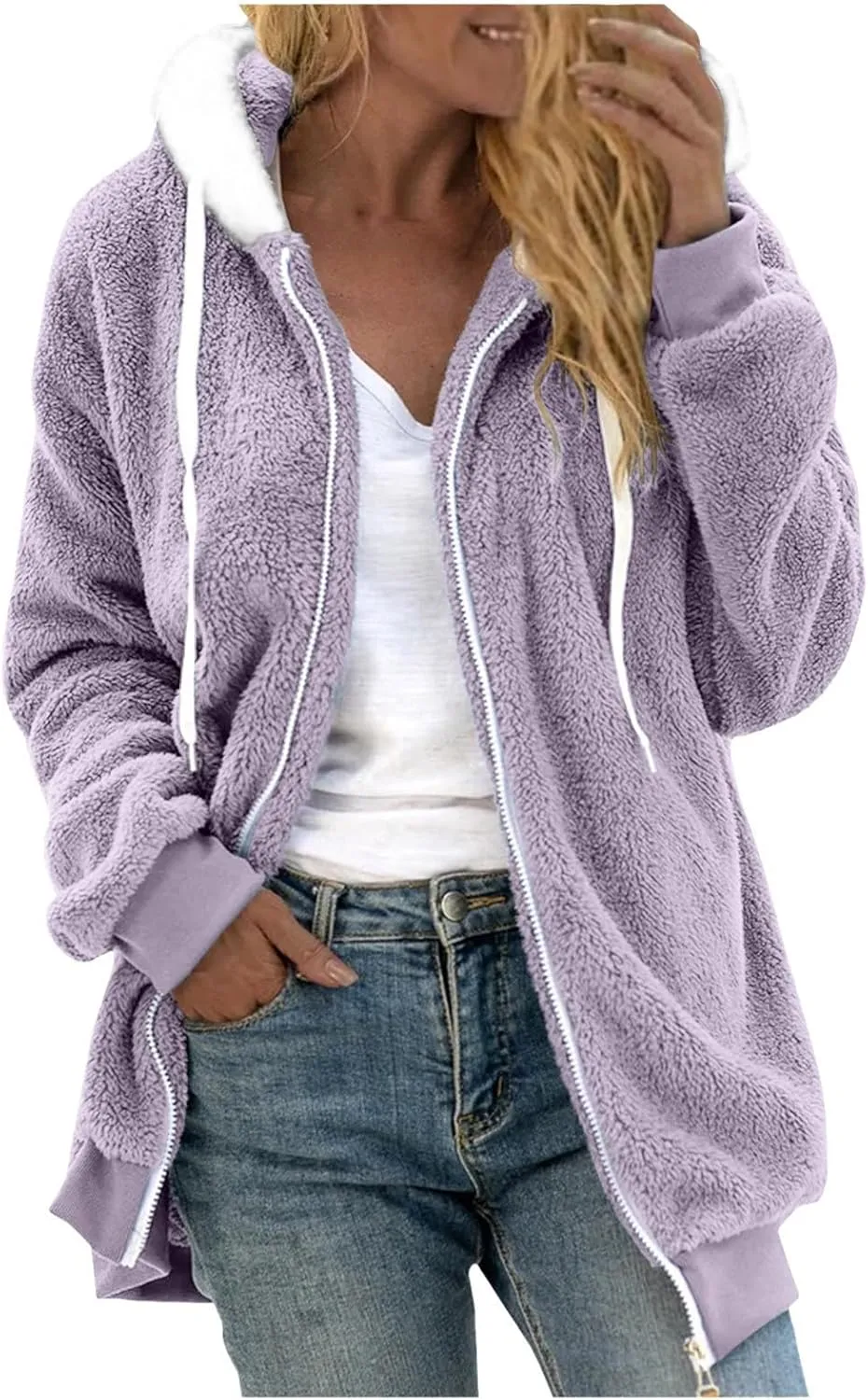Women's Sherpa Lined Coat Long Sleeve Fleece Line Parka Thicken Thermal Women Fleece Jacket Comfy Hooded Oversized