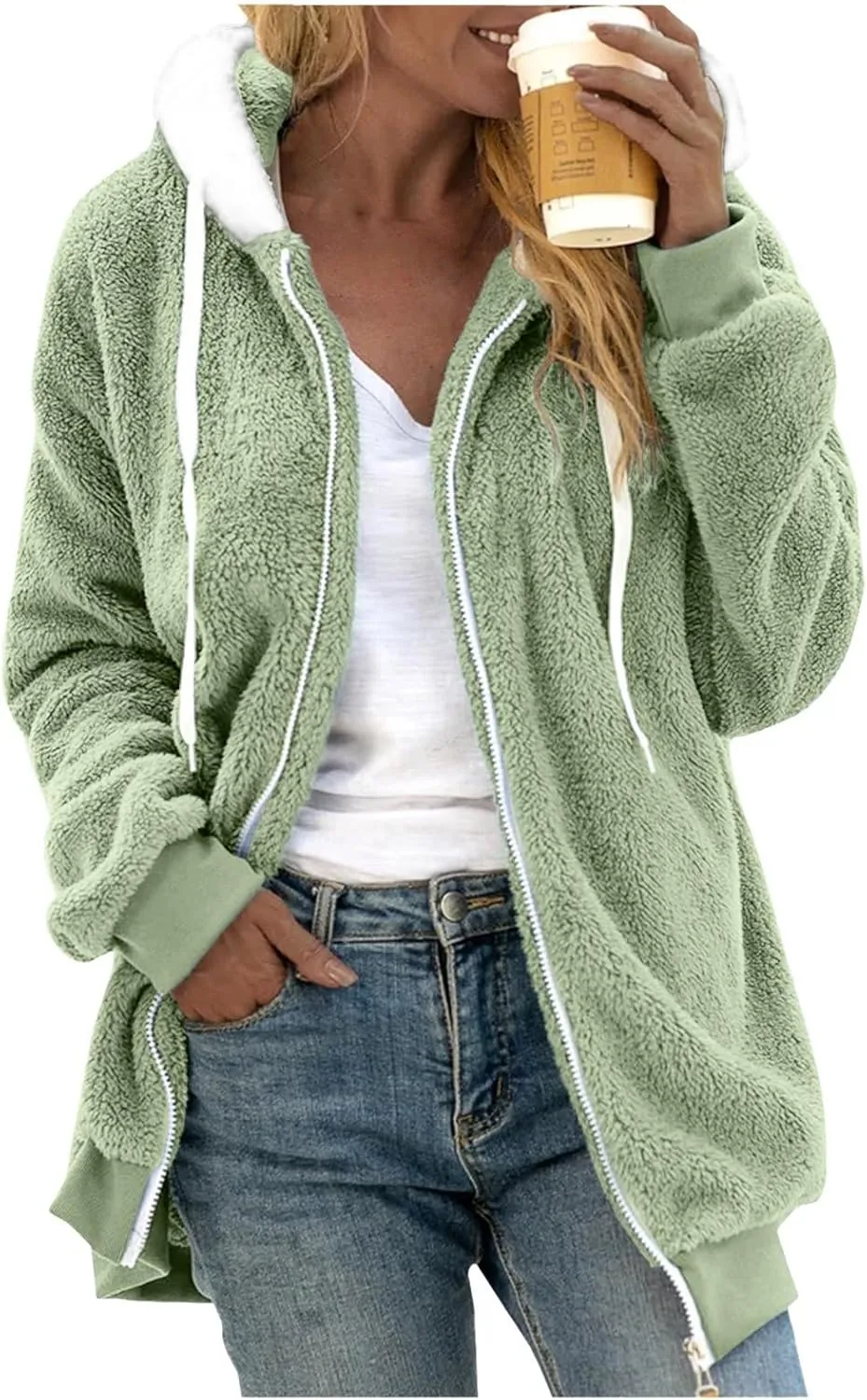 Women's Sherpa Lined Coat Long Sleeve Fleece Line Parka Thicken Thermal Women Fleece Jacket Comfy Hooded Oversized