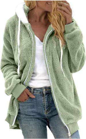 Women's Sherpa Lined Coat Long Sleeve Fleece Line Parka Thicken Thermal Women Fleece Jacket Comfy Hooded Oversized