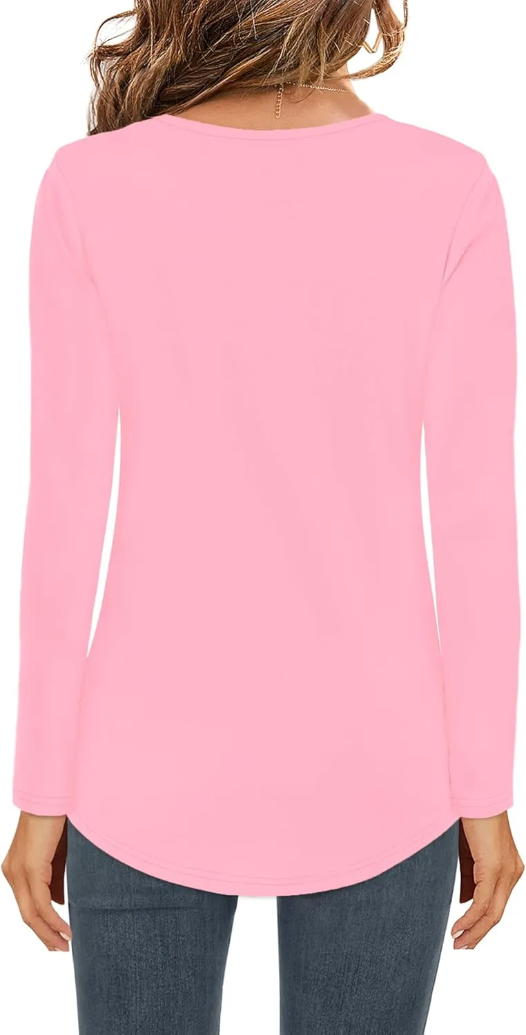 Womens Shirt Long Sleeve V Neck T-Shirt Cotton Tops Basic Tees