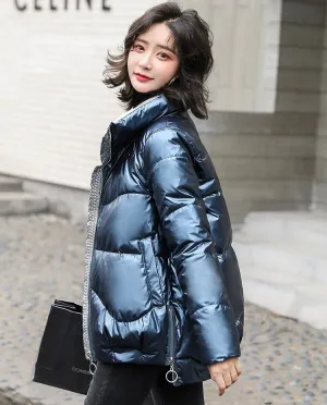 Women's short shiny down padded jacket