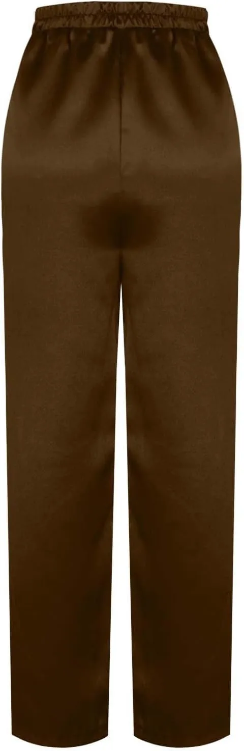 Women's Solid Casual Pants Trendy Straight Leg Elastic High Waist Palazzo Pants Loose Fit Trousers with Pockets