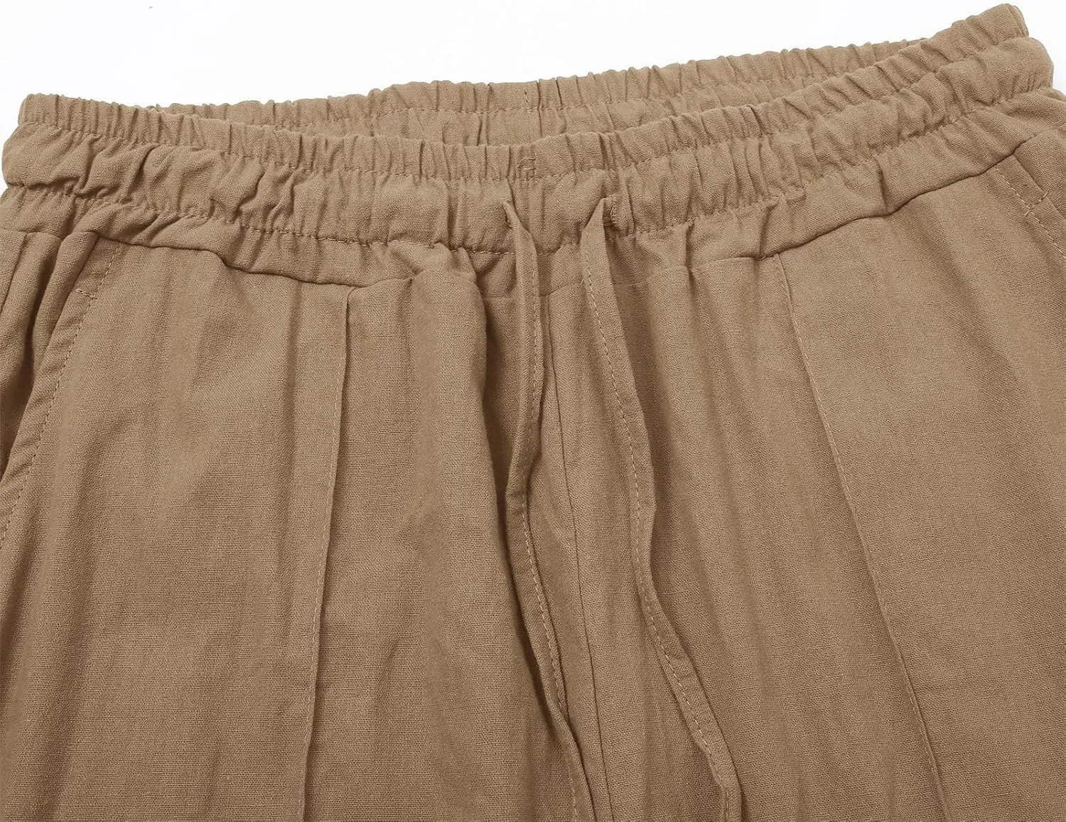 Women's Solid Cotton Linen Straight Pants Drawstring Loose Fit Summer Pants Wide Leg Trousers with Side Pockets for Causal