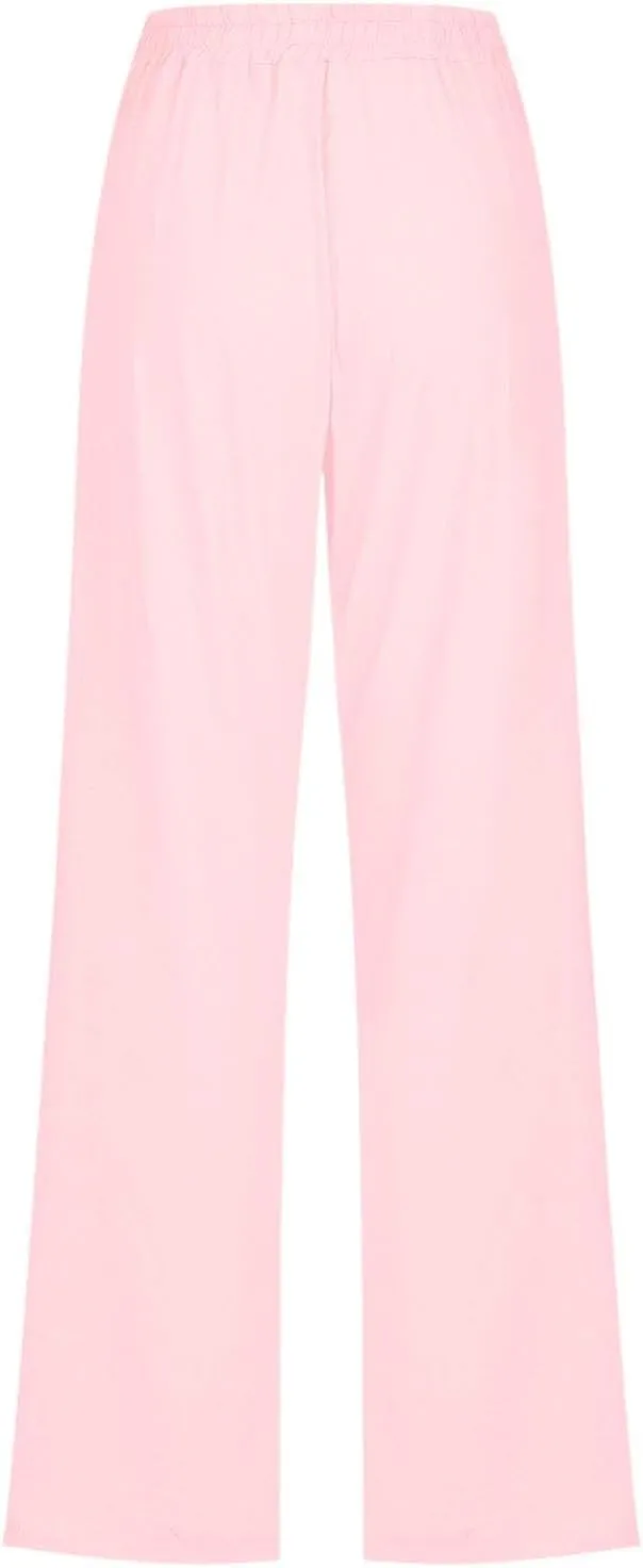 Women's Solid Cotton Linen Straight Pants Lightweight Summer Relax Fit Elastic Waist Lounge Long Trousers with Pockets