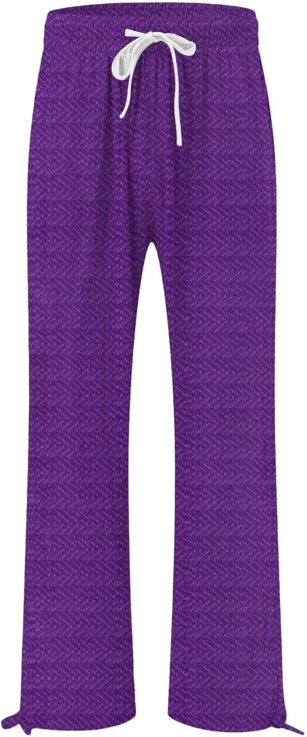 Women's Striped Cotton Linen Wide Leg Pants Summer Casual Comfy Pants with Pockets 2025 Drawstring Elastic Waist Trousers