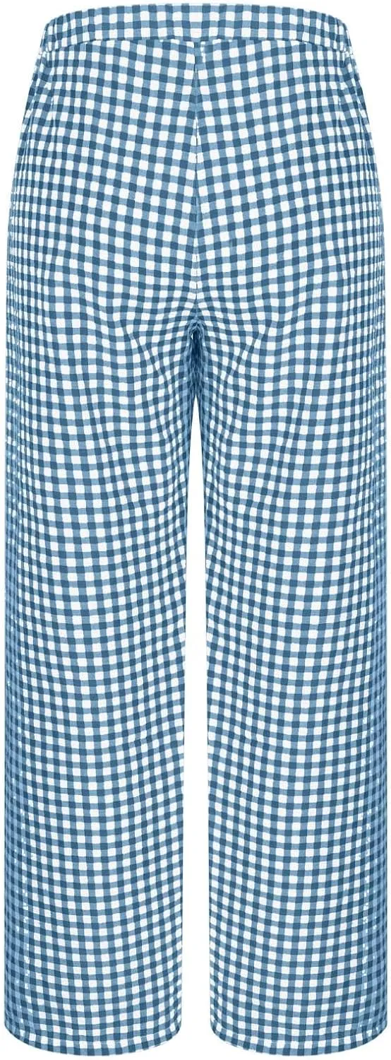 Women's Striped Gingham Boxer Pant Wide Leg Elastic Waist Pajama Lounge Pj Plaid TrousersY2K Beach Bottoms with Pocket