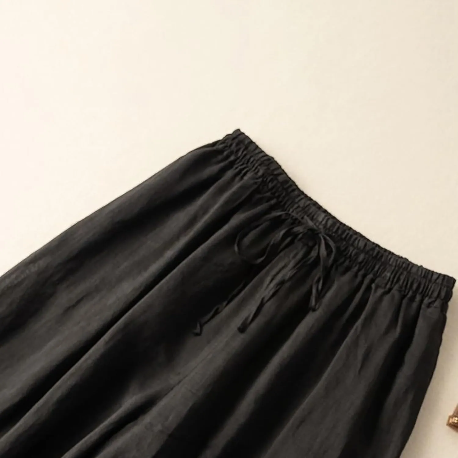 Womens Summer Cotton Linen Dress Pants Wide Legs Pure Color Pant High Waisted Drawstring Loose Trousers