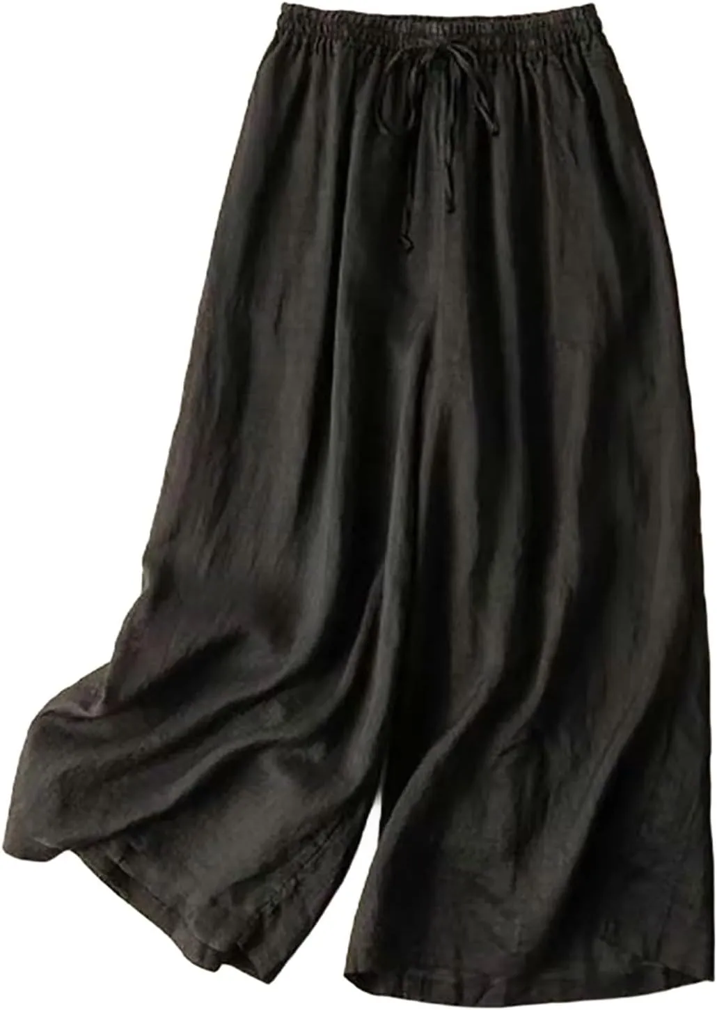 Womens Summer Cotton Linen Dress Pants Wide Legs Pure Color Pant High Waisted Drawstring Loose Trousers