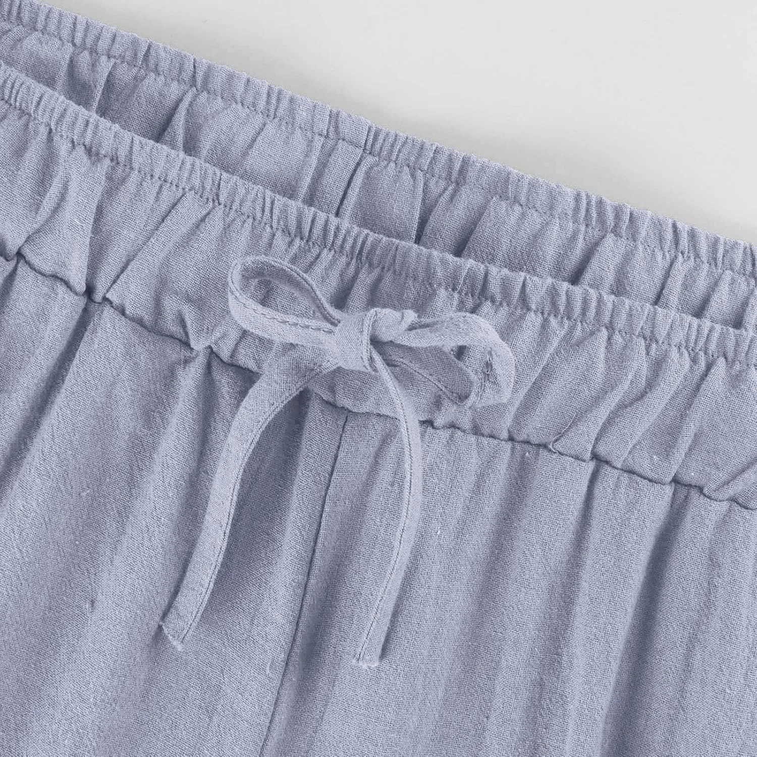 Women's Summer Drawstring Waist Wide Leg Loose Cotton Linen Palazzo Pants Lightweight Straight-Leg Casual Beach Pant