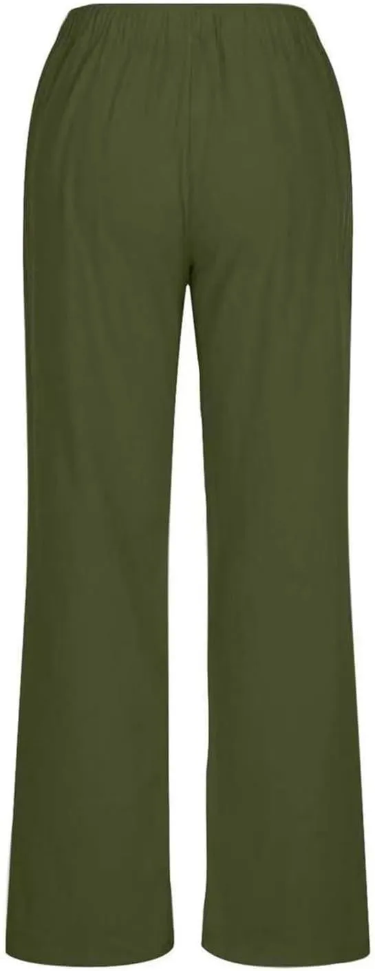 Womens Summer Linen Pants Casual Button up High Waisted Pant Dressy Wide Leg Long Trousers Pant Palazzo Lounge Pants