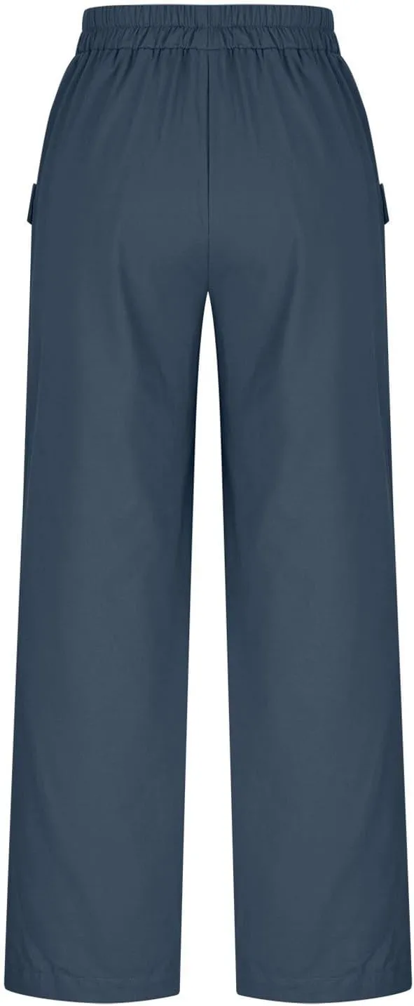 Womens Summer Linen Pants Wide Leg High Waist Flowy Palazzo Button Pockets Casual Drawstring Beach Trousers