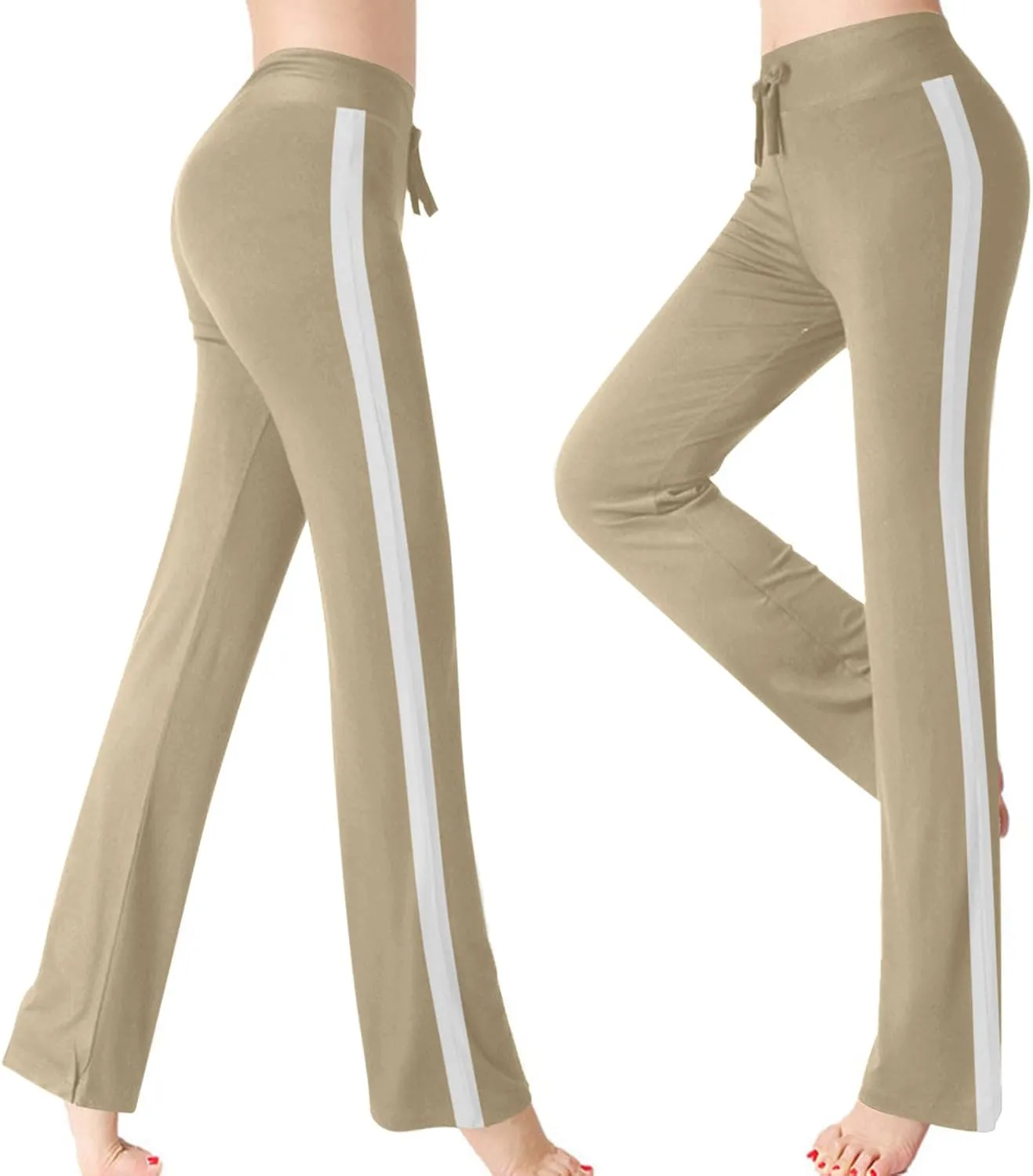 Women's Sweatpant Yoga Leggings Side Striped High Waist Stretch Slim Comfy Jogger Gym Sport Workout Pants Trousers