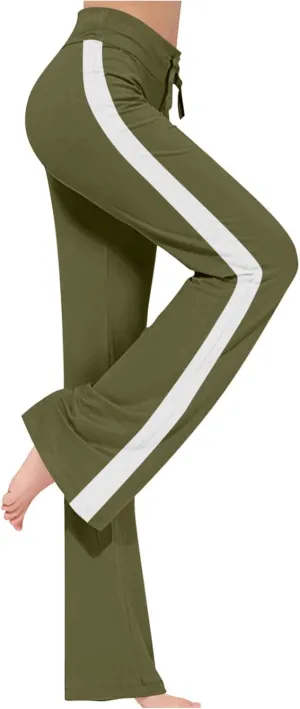 Women's Sweatpant Yoga Leggings Side Striped High Waist Stretch Slim Comfy Jogger Gym Sport Workout Pants Trousers