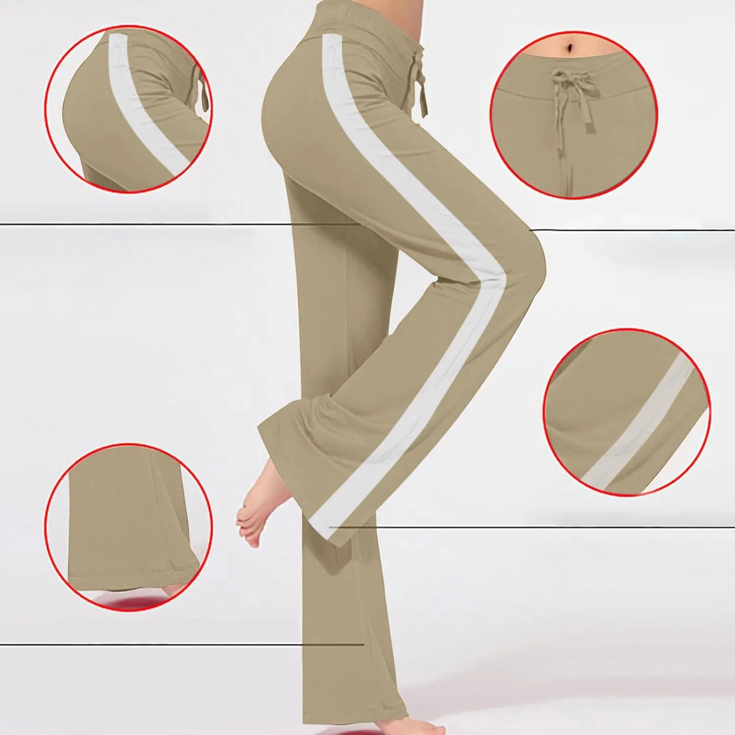 Women's Sweatpant Yoga Leggings Side Striped High Waist Stretch Slim Comfy Jogger Gym Sport Workout Pants Trousers