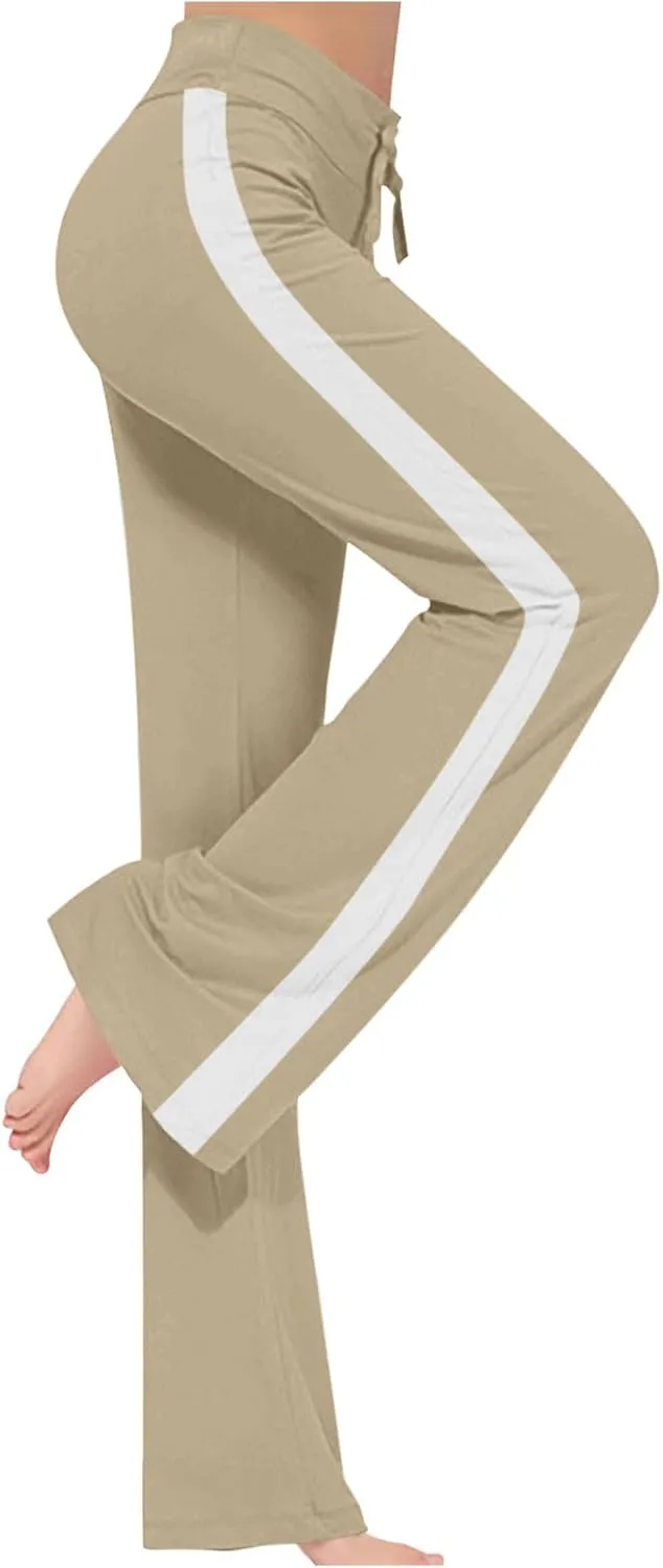 Women's Sweatpant Yoga Leggings Side Striped High Waist Stretch Slim Comfy Jogger Gym Sport Workout Pants Trousers