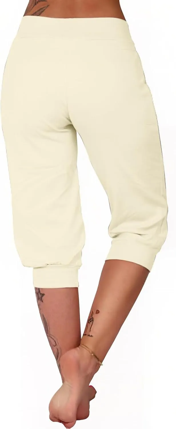 Women's Sweatpants Capri Pants Cropped Jogger Running Pants Lounge Loose Fit Drawstring Waist with Side Pockets