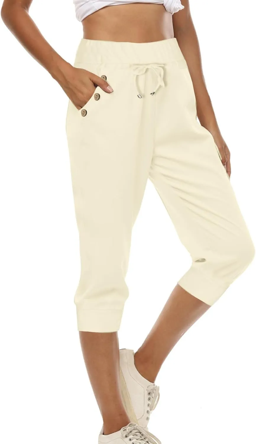 Women's Sweatpants Capri Pants Cropped Jogger Running Pants Lounge Loose Fit Drawstring Waist with Side Pockets