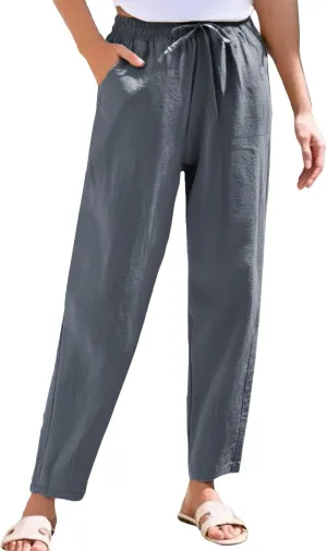 Womens Sweatpants, Peasant Pants Linen Straight Leg Casual Drawstring Cotton Plus Size