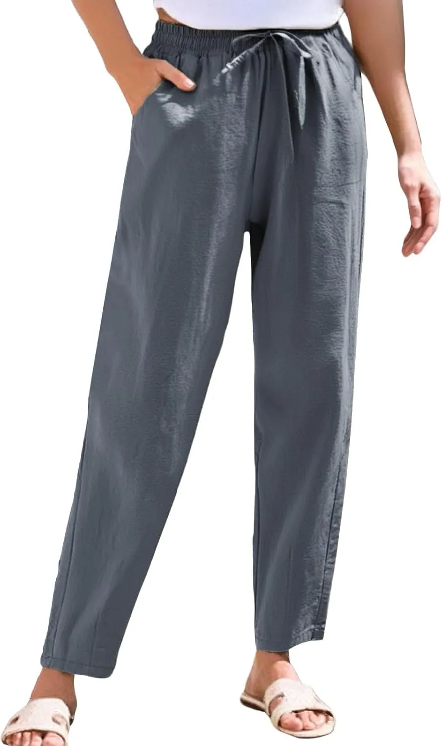 Womens Sweatpants, Peasant Pants Linen Straight Leg Casual Drawstring Cotton Plus Size