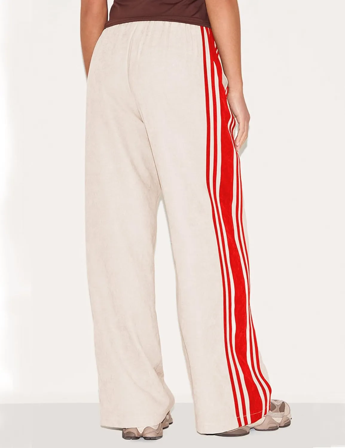 Women's Wide Leg Pants Side Striped Drawstring Palazzo Pants with Pockets