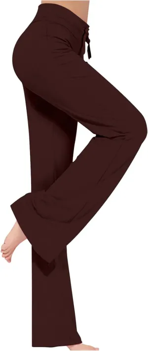 Womens Wide Leg Yoga Pants High Waist Tummy Control Loose Comfy Lounge Trousers Bootcut Drawstring Workout Leggings
