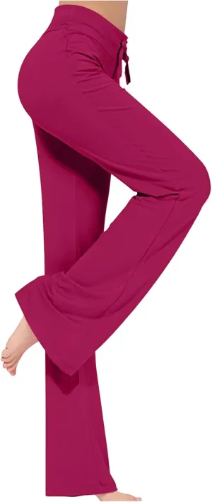 Womens Wide Leg Yoga Pants High Waist Tummy Control Loose Comfy Lounge Trousers Bootcut Drawstring Workout Leggings