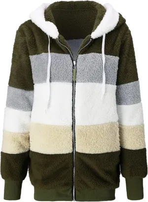 Women'S Winter Hoodies Loose Solid Color Artificial Wool Zipper Drawstring Long-Sleeved Warm Heavyweight Sweatshirt