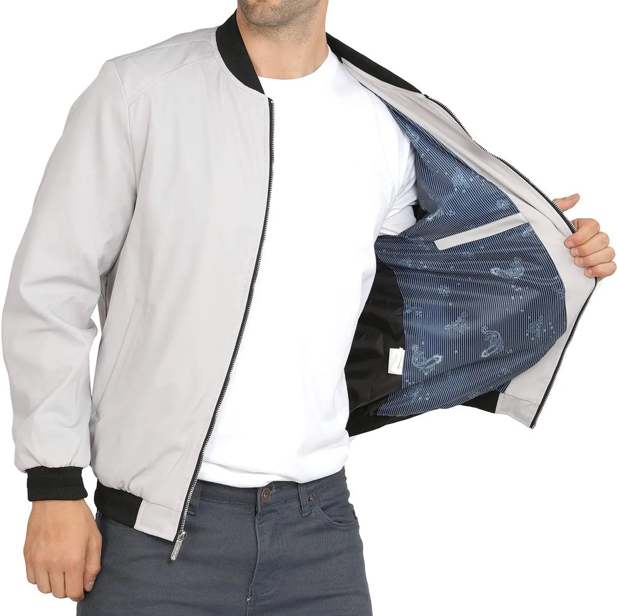 WULFUL Mens Casual Lightweight Jacket Softshell Flight Bomber Jacket Varsity Windbreaker