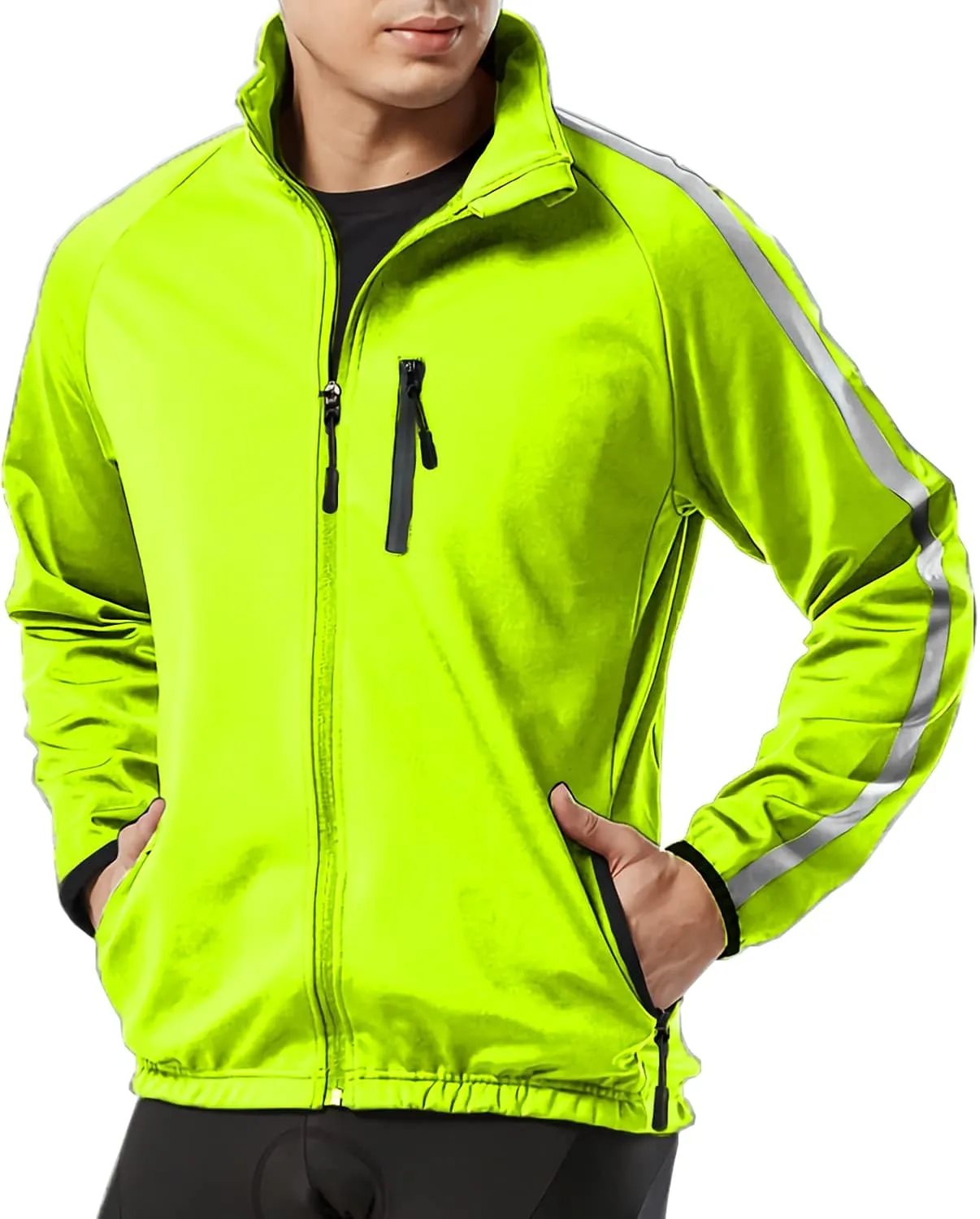 Wulibike Cycling Jackets for Men, Reflective Running Jacket Men Winter Warm Thermal Cycling Clothing Full Zip with Pockets