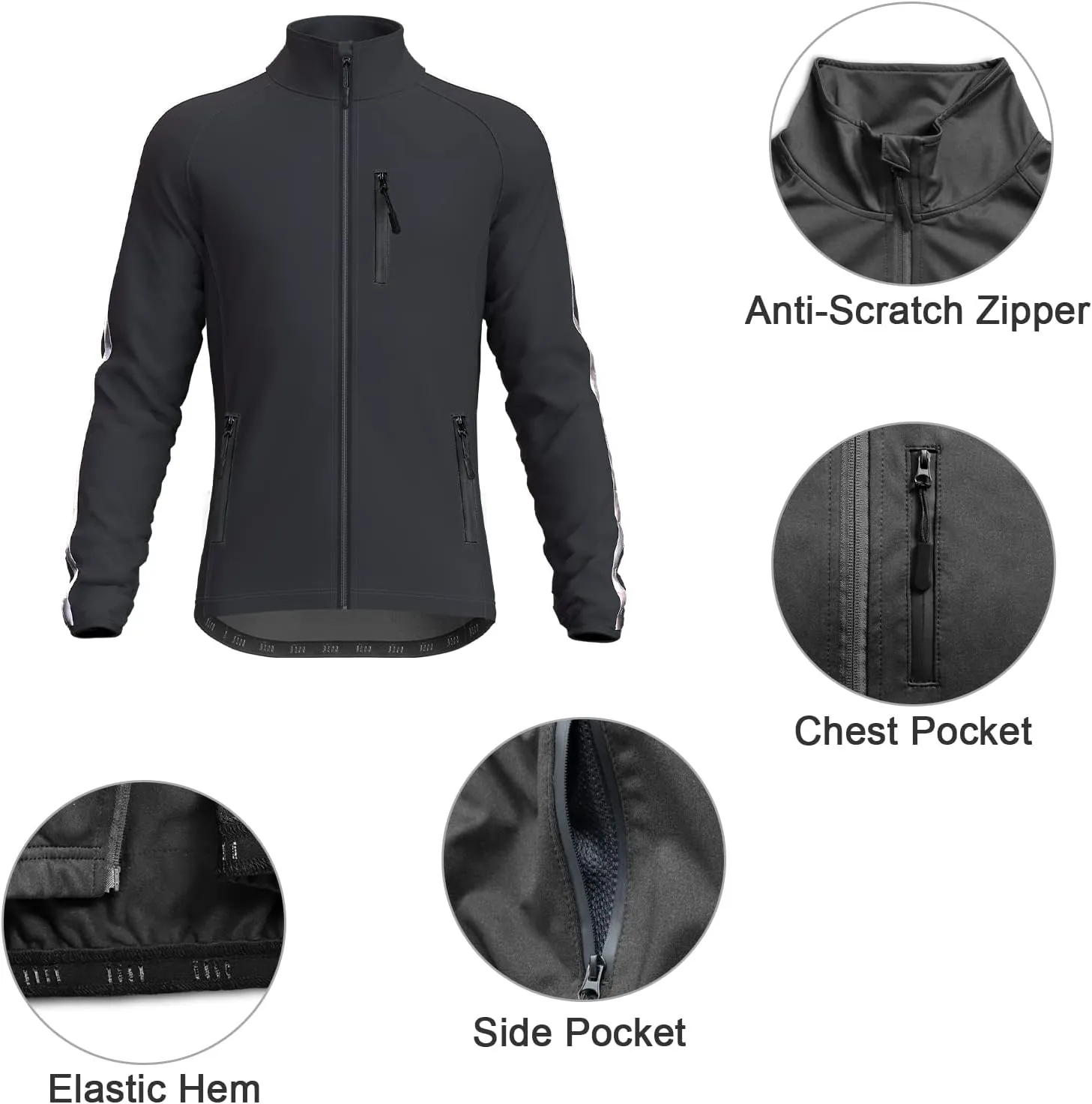 Wulibike Cycling Jackets for Men, Reflective Running Jacket Men Winter Warm Thermal Cycling Clothing Full Zip with Pockets