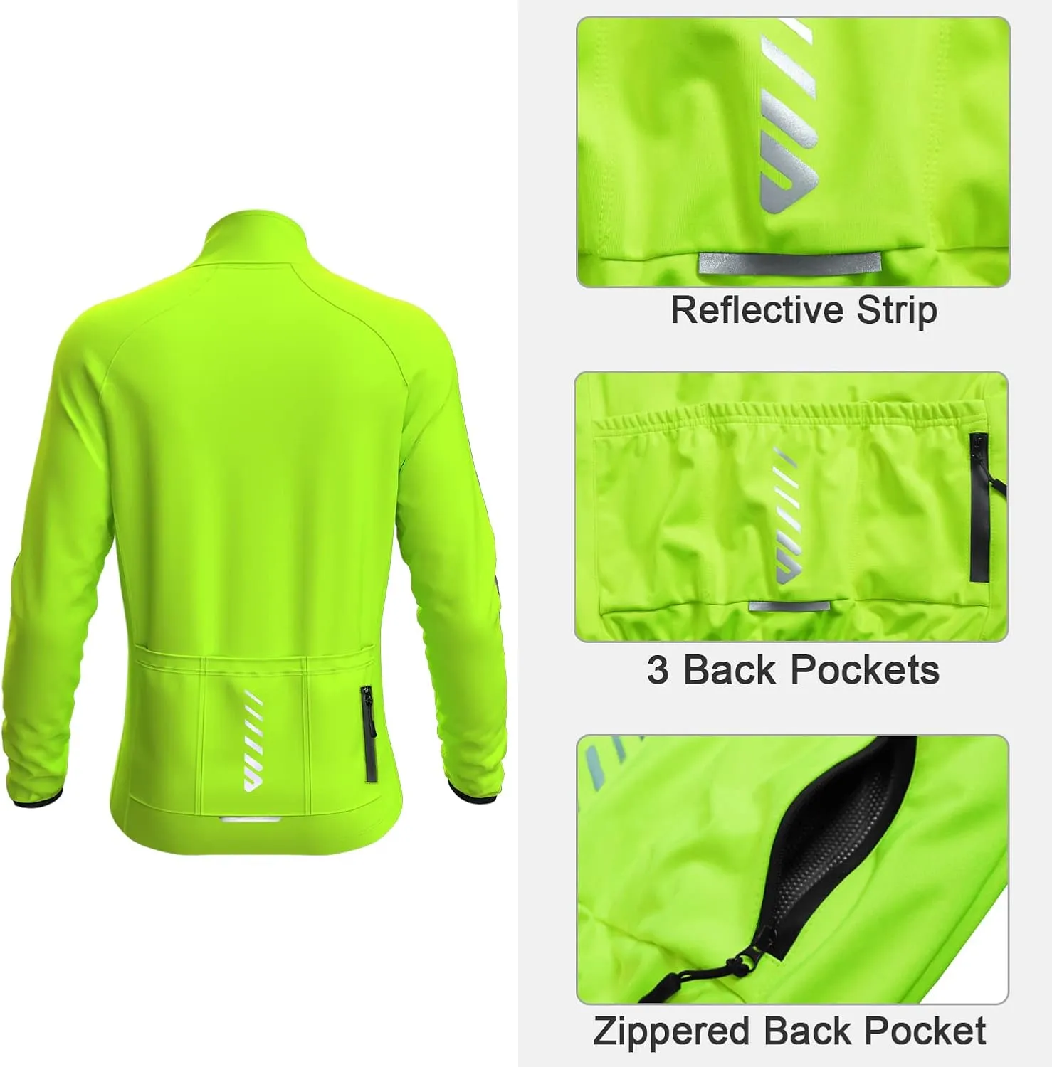 Wulibike Cycling Jackets for Men, Reflective Running Jacket Men Winter Warm Thermal Cycling Clothing Full Zip with Pockets