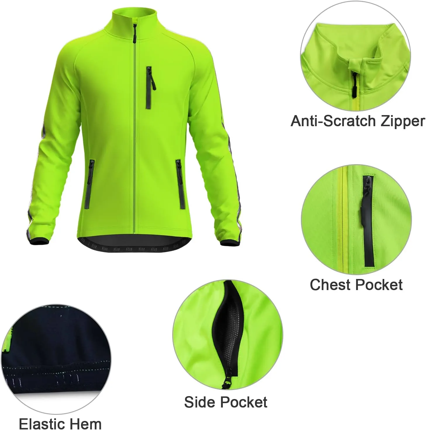 Wulibike Cycling Jackets for Men, Reflective Running Jacket Men Winter Warm Thermal Cycling Clothing Full Zip with Pockets