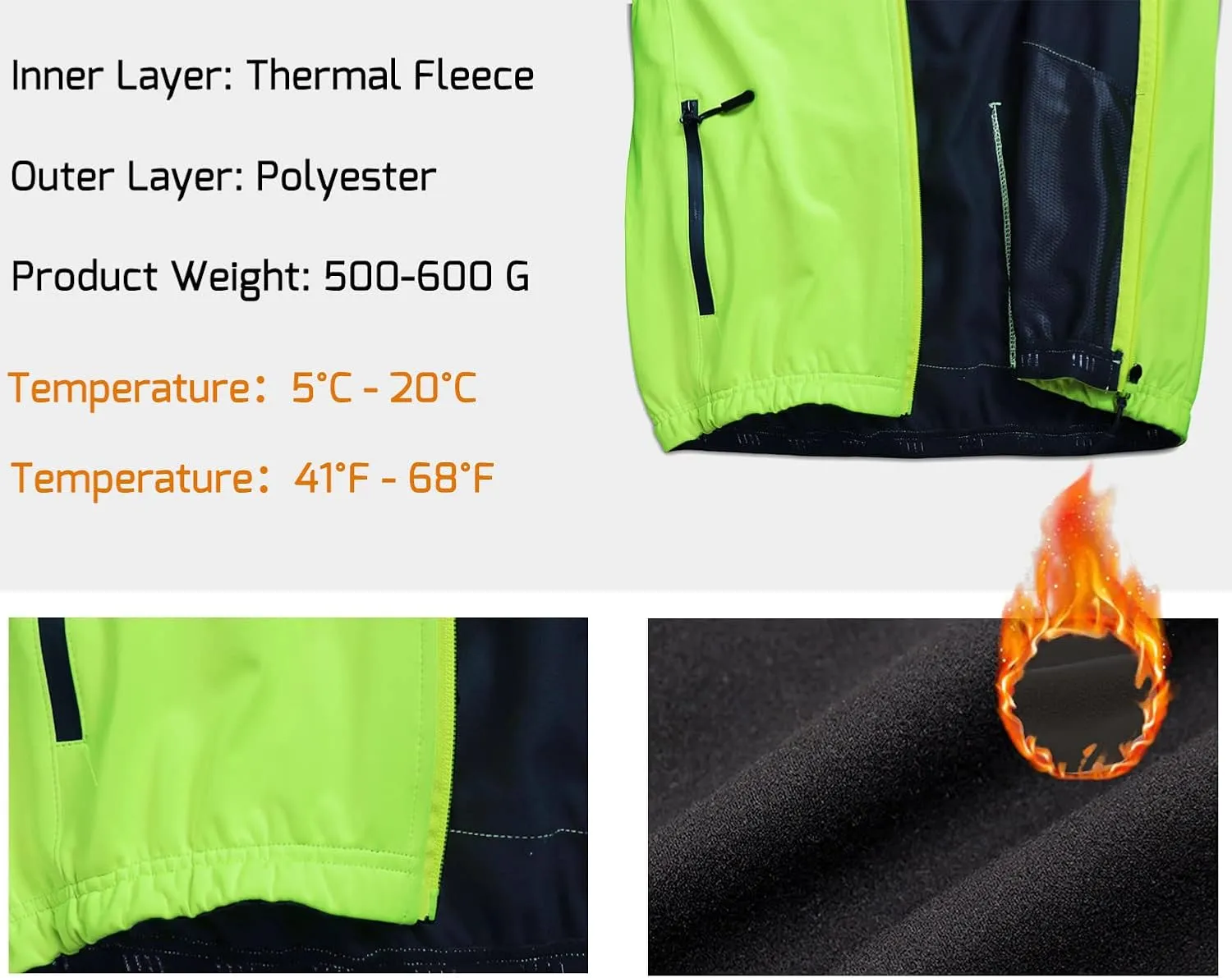 Wulibike Cycling Jackets for Men, Reflective Running Jacket Men Winter Warm Thermal Cycling Clothing Full Zip with Pockets