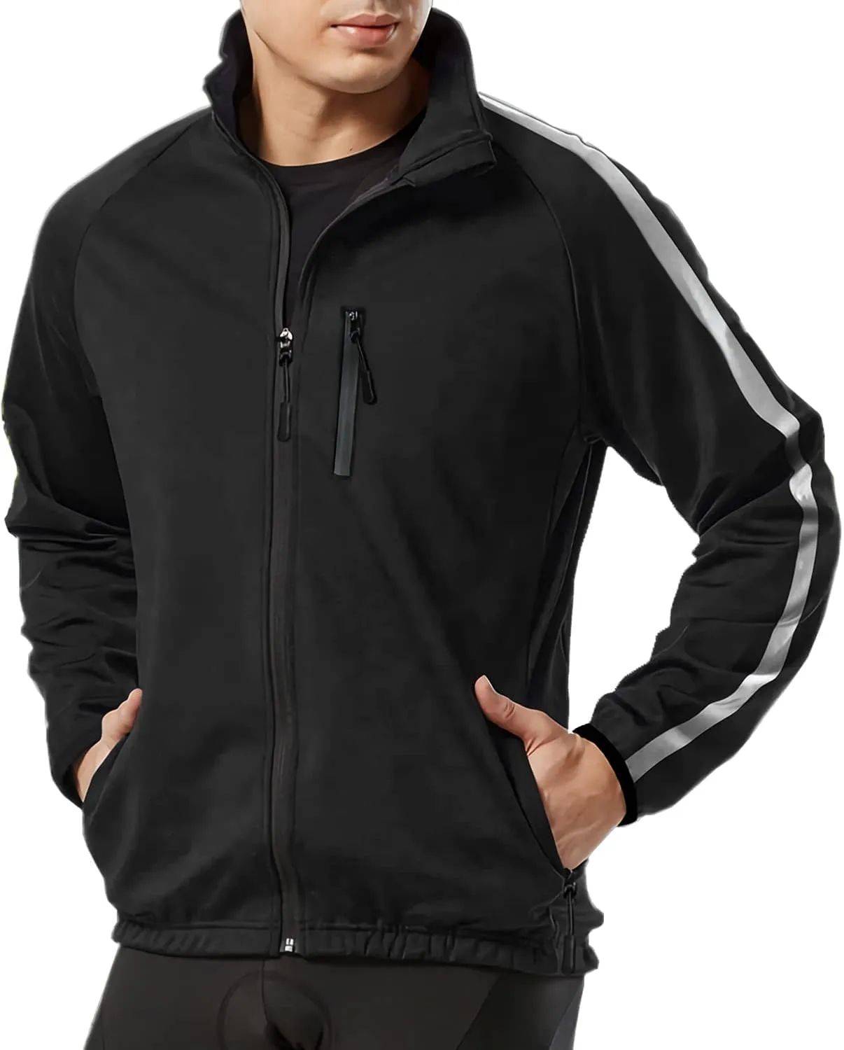 Wulibike Cycling Jackets for Men, Reflective Running Jacket Men Winter Warm Thermal Cycling Clothing Full Zip with Pockets
