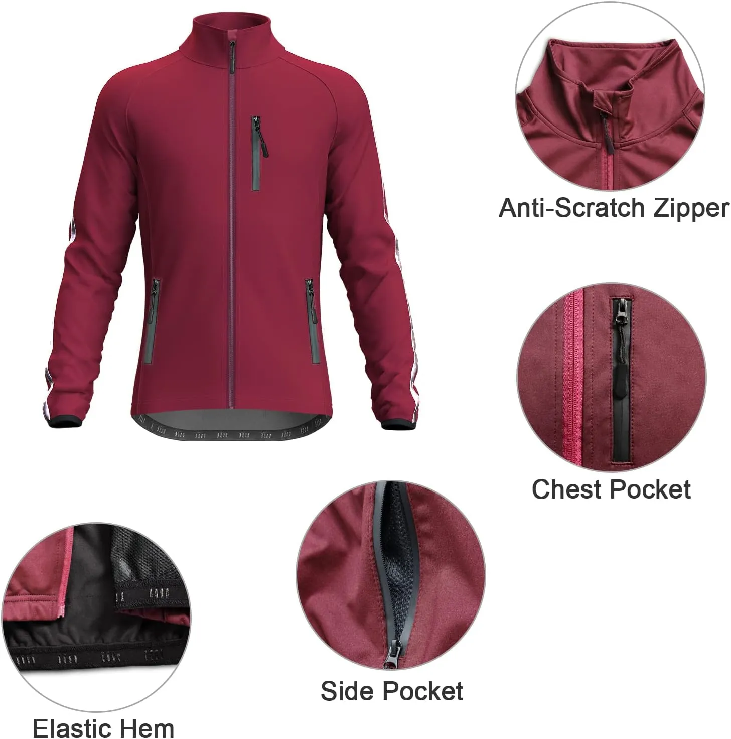 Wulibike Cycling Jackets for Men, Reflective Running Jacket Men Winter Warm Thermal Cycling Clothing Full Zip with Pockets