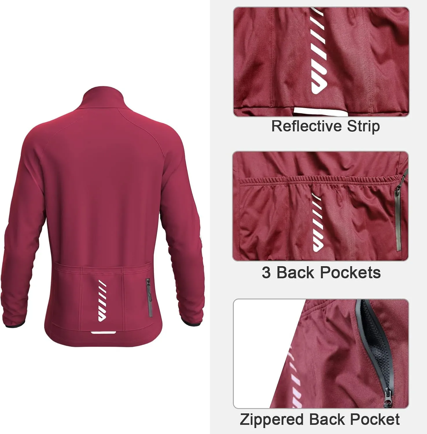 Wulibike Cycling Jackets for Men, Reflective Running Jacket Men Winter Warm Thermal Cycling Clothing Full Zip with Pockets