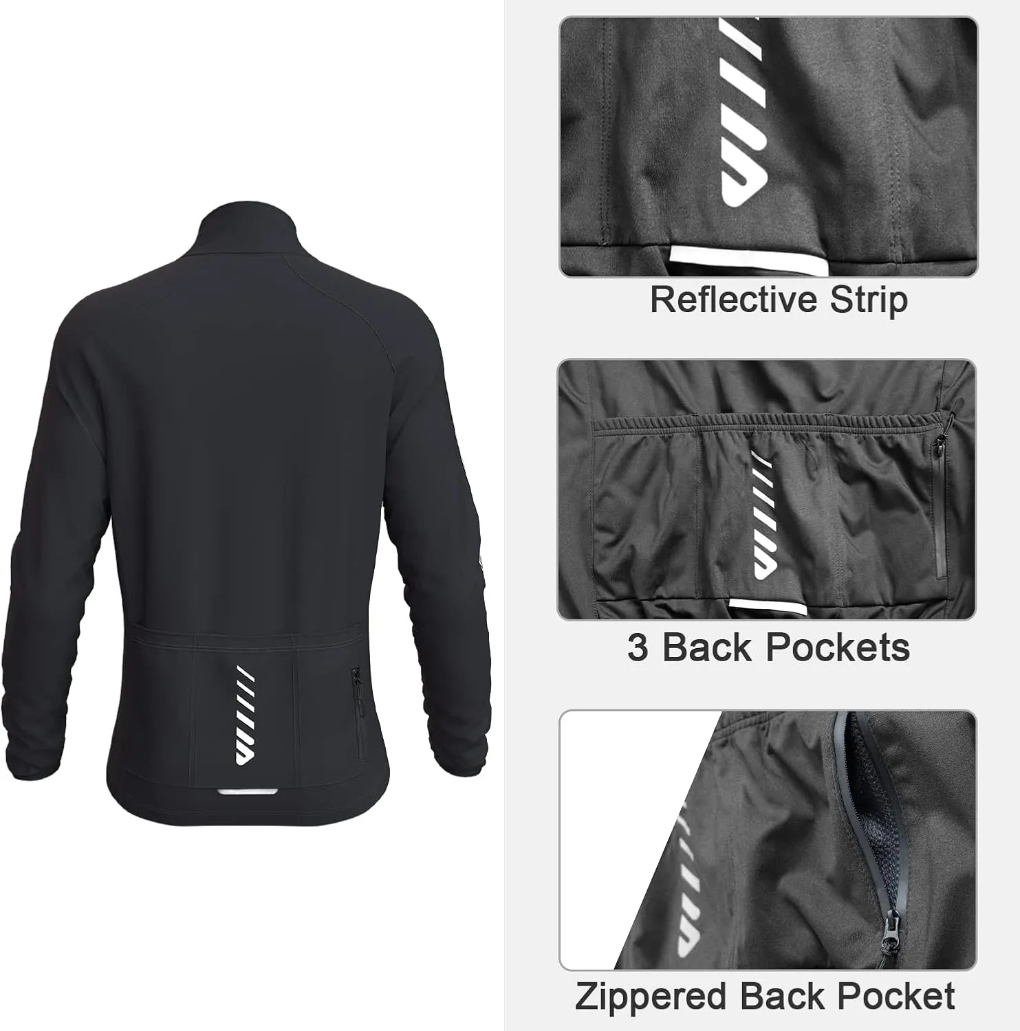 Wulibike Cycling Jackets for Men, Reflective Running Jacket Men Winter Warm Thermal Cycling Clothing Full Zip with Pockets